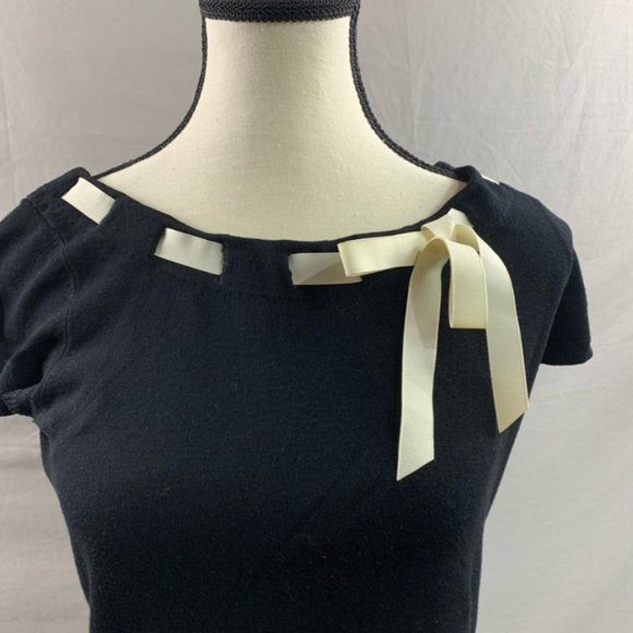 Black Short Sleeve Knit with Ribbon Insert - Picture 2 of 5
